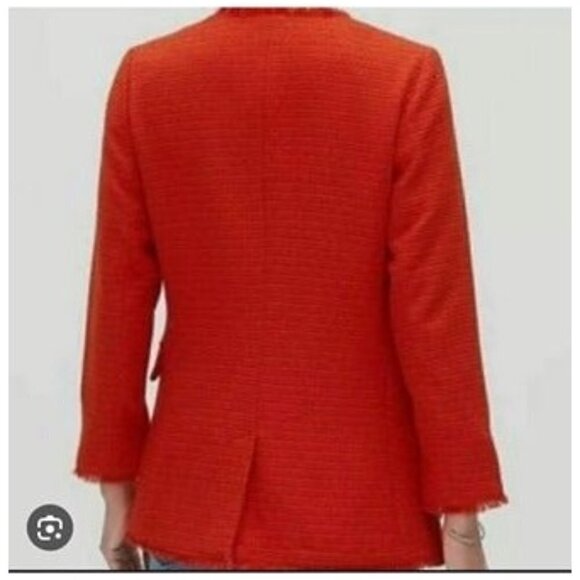 Banana Republic Red Textured Lined Fringe Oversized Love Medium Petite Blazer - Picture 2 of 8